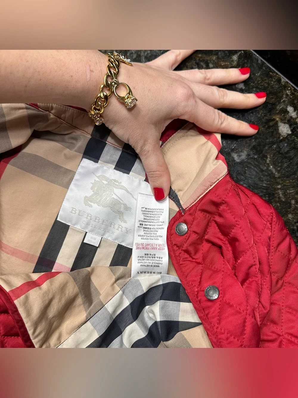 Authentic BURBERRY Quilted Jacket Boy Girl Cherry Children Nova Kids 9-12 Months